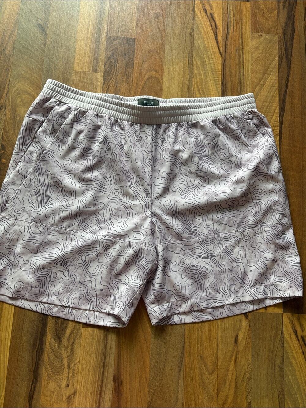 FLX Men's Athletic Shorts in Light Mauve with Topographic Print Size XL